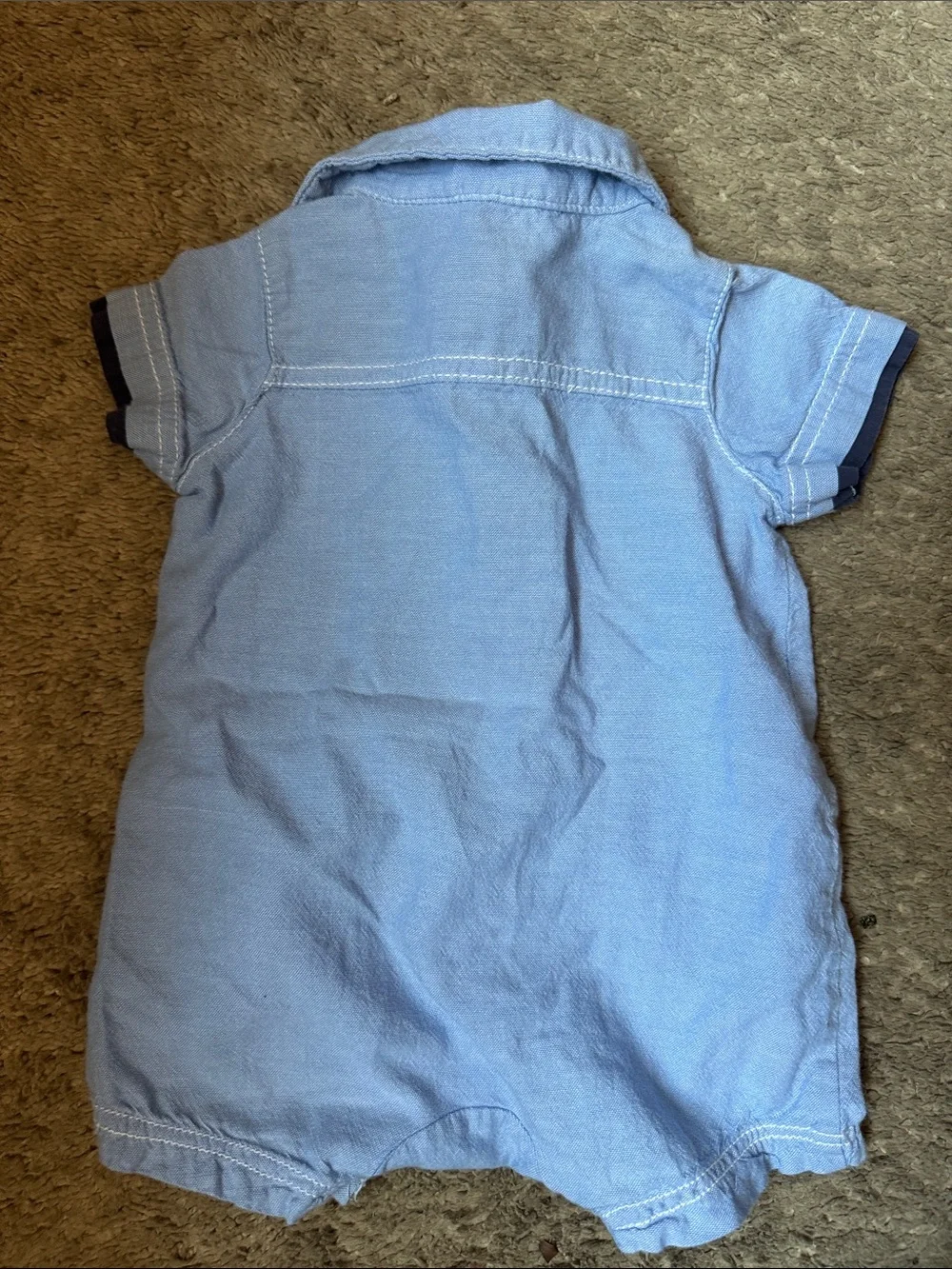 Guess Light Blue Short-Sleeve Polo Romper with Navy Trim